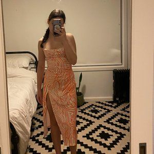 ORANGE PRINT MIDI DRESS ALIVE GIRL